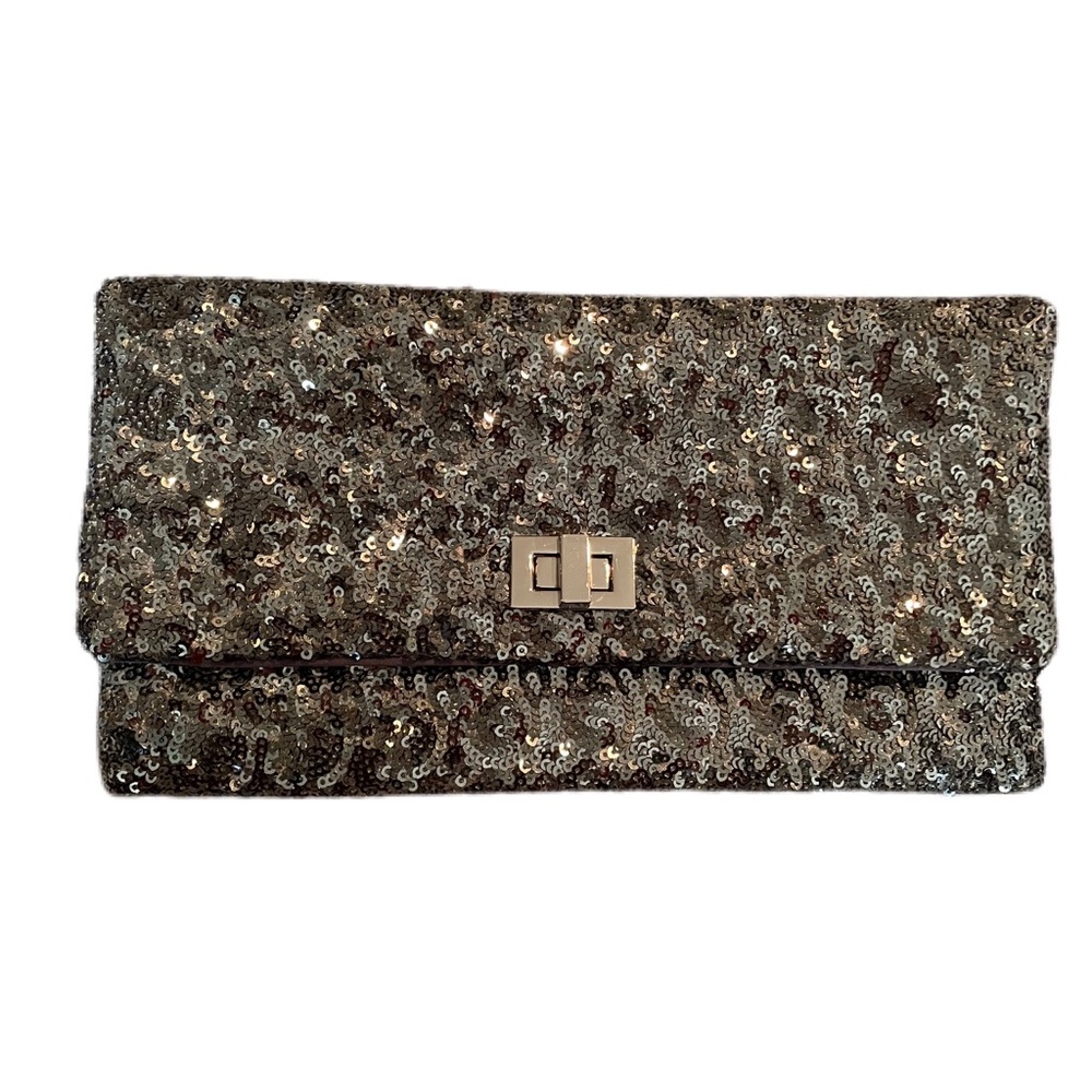 NWT Crabtree & Evelyn beaded silver sequin clutch